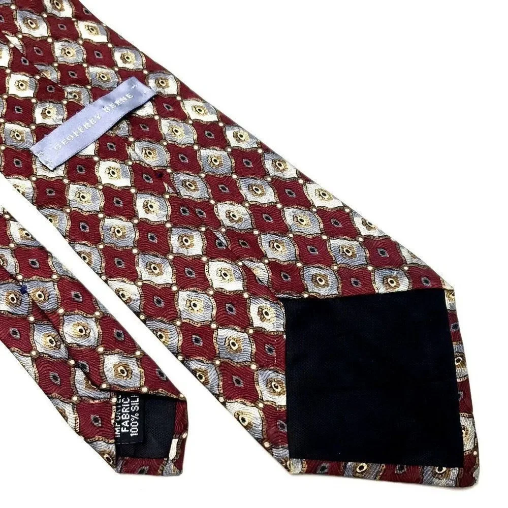 Geoffrey Been Silk Tie Red Print Geometric Wide‎